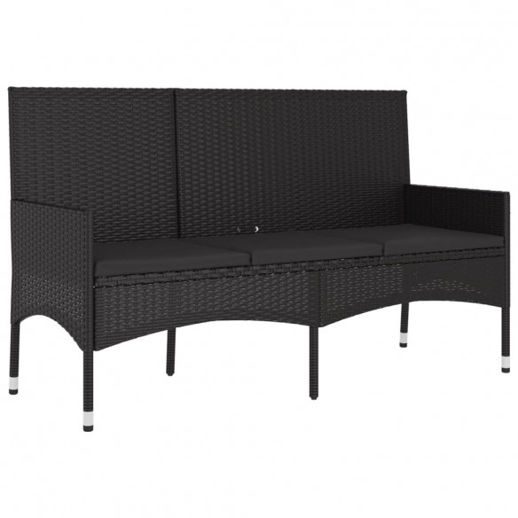 Banc de jardin à 3 places avec coussins Noir Résine tressée