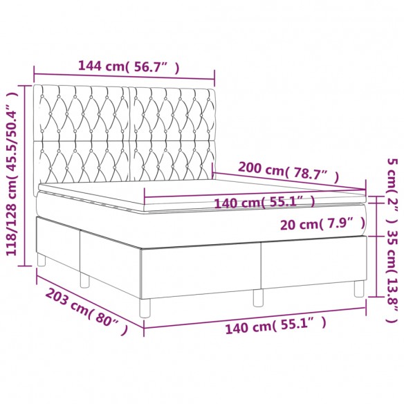 Cadre de lit avec matelas Noir 140x200 cm Tissu