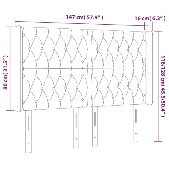 Tête de lit à LED Noir 147x16x118/128 cm Tissu