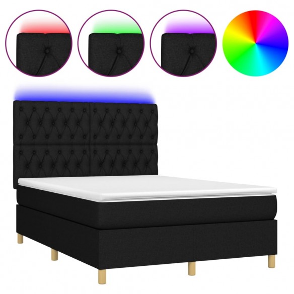 Cadre de lit et matelas et LED Noir 140x200 cm Tissu