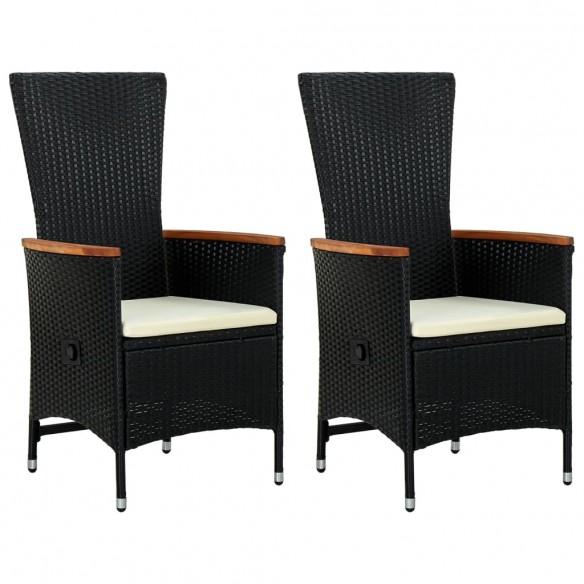 Chaises d'extérieur 2 pcs avec coussins Résine tressée Noir