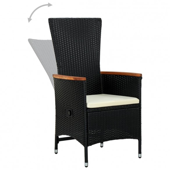 Chaises d'extérieur 2 pcs avec coussins Résine tressée Noir