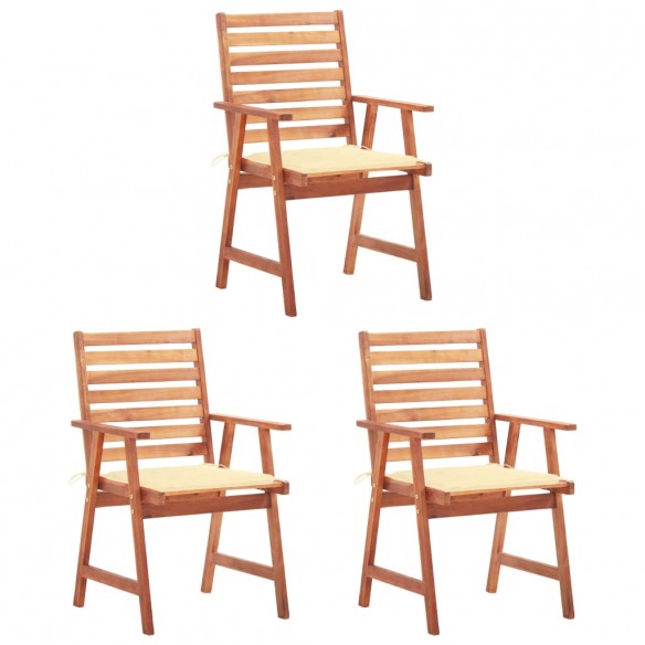 Chaises à dîner d'extérieur 3 pcs avec coussins Acacia massif