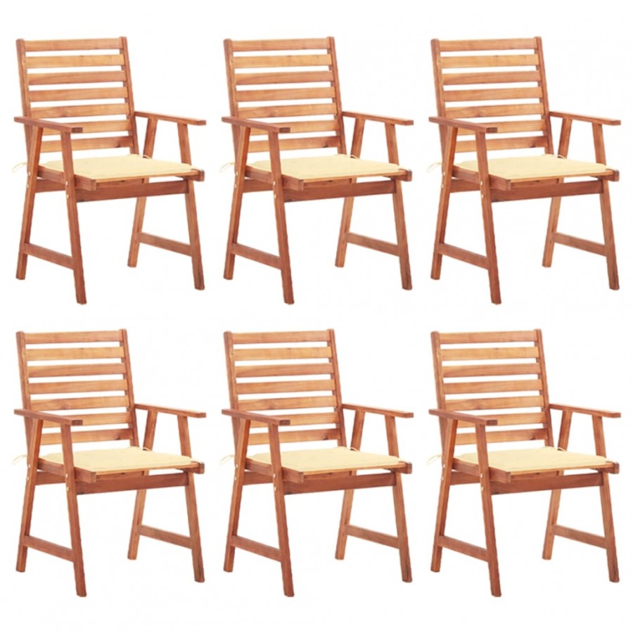 Chaises à dîner d'extérieur 6 pcs avec coussins Acacia massif