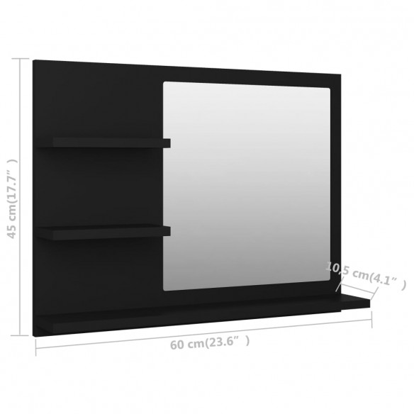 Miroir de salle de bain Noir 60x10,5x45 cm Aggloméré