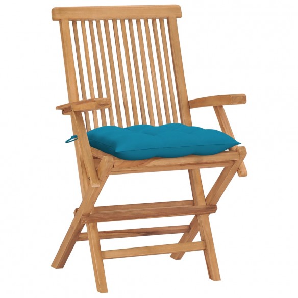 Chaises de jardin avec coussins bleu clair 4 pcs Teck massif