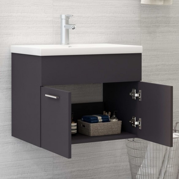 Armoire d'évier avec lavabo intégré Gris Aggloméré