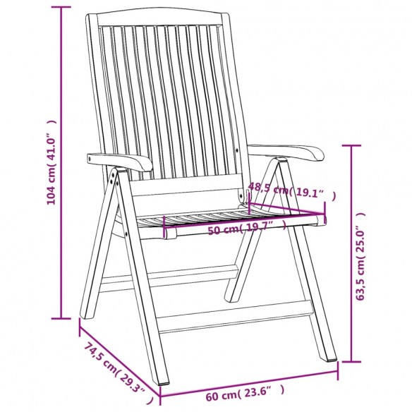 Chaises de jardin inclinables 6 pcs bois massif de teck