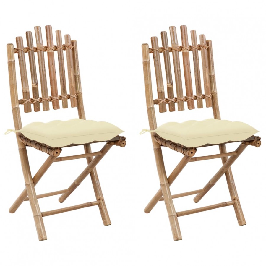 Chaises pliables de jardin 2 pcs avec coussins Bambou