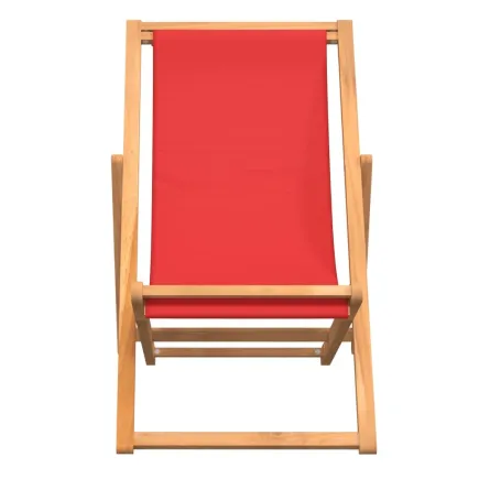 Chaise de plage pliable Bois de teck solide Rouge 2