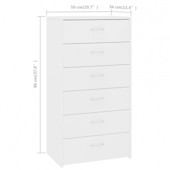 Buffet avec 6 tiroirs Blanc 50x34x96 cm Bois d'ingénierie