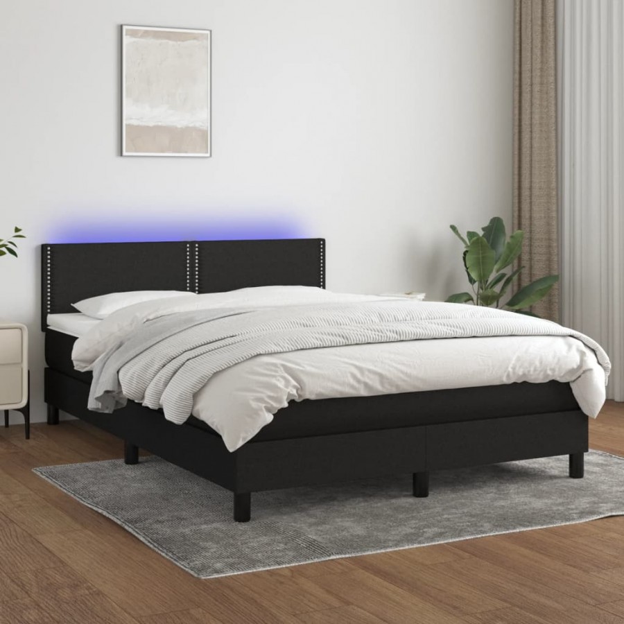 Sommier à lattes de lit avec matelas LED Noir 140x190 cm Tissu