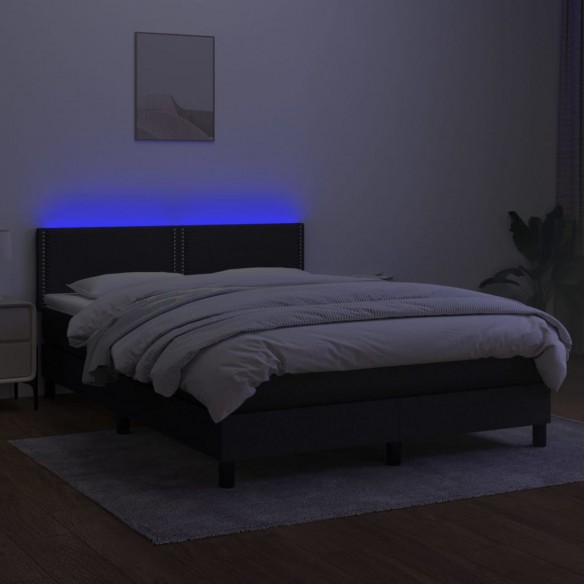 Sommier à lattes de lit avec matelas LED Noir 140x190 cm Tissu