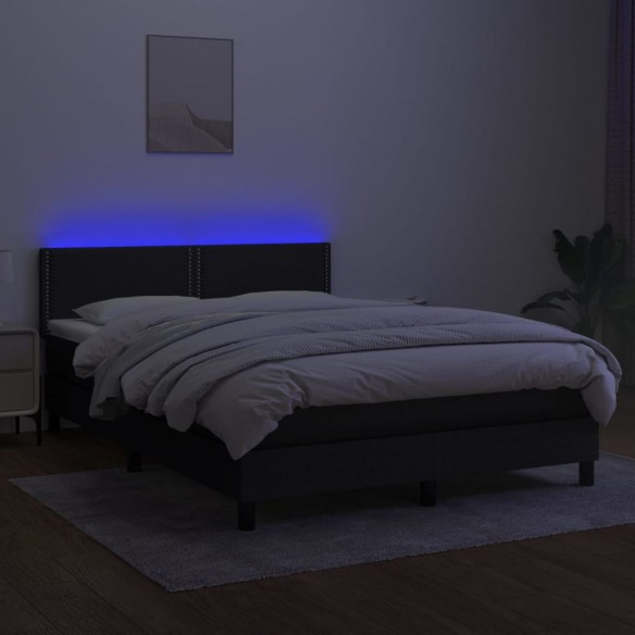 Cadre de lit avec matelas LED Noir 140x190 cm Tissu