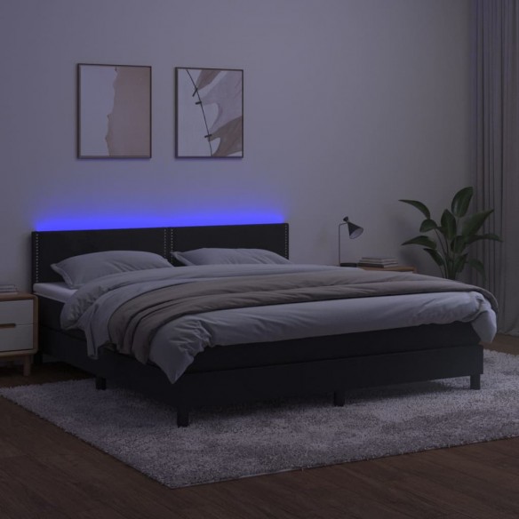 Sommier à lattes de lit avec matelas LED Noir 180x200 cm