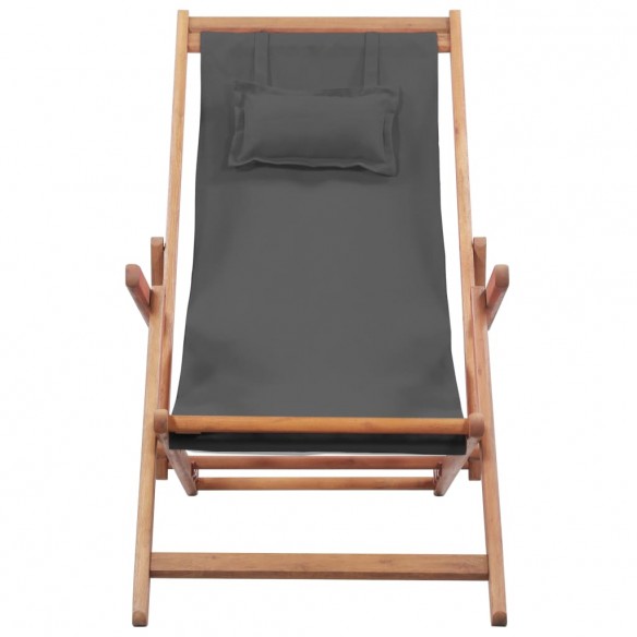 Chaise pliable de plage Tissu et cadre en bois Gris