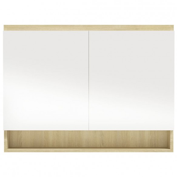 Armoire à miroir de salle de bain 80x15x60cm MDF Blanc et chêne