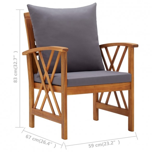 Chaises de jardin avec coussins 2 pcs Bois d'acacia massif