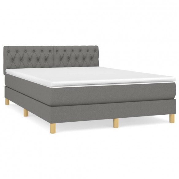 Cadre de lit avec matelas Gris foncé 140x200cm Tissu