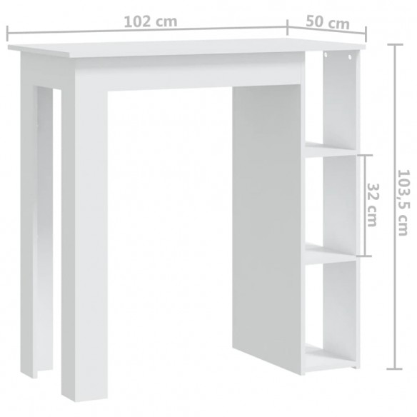Table de bar avec étagère Blanc 102x50x103,5 cm Aggloméré