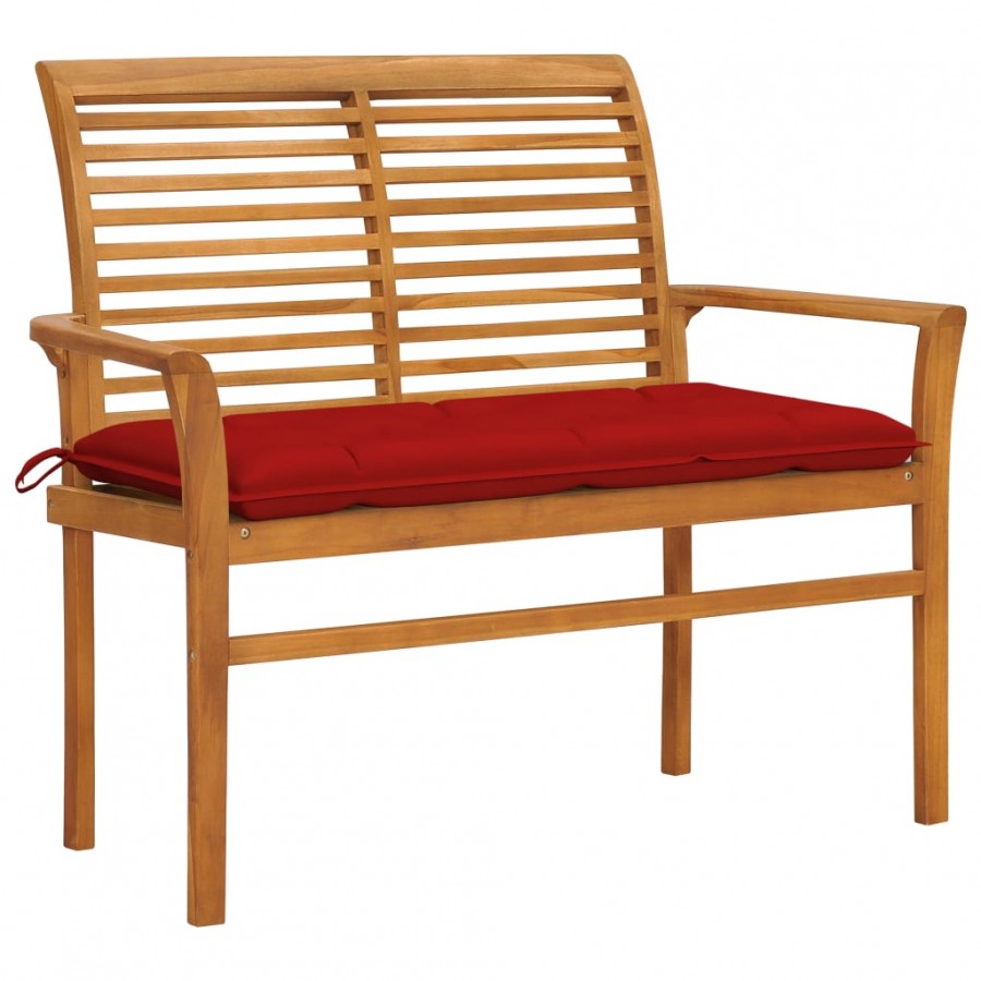 Banc de jardin avec coussin rouge 112 cm Bois de teck massif