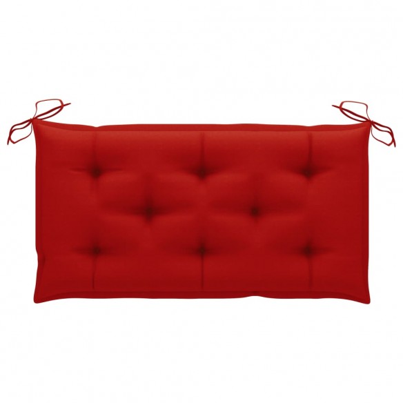 Banc de jardin avec coussin rouge 112 cm Bois de teck massif