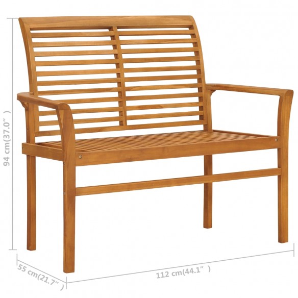 Banc de jardin avec coussin rouge 112 cm Bois de teck massif