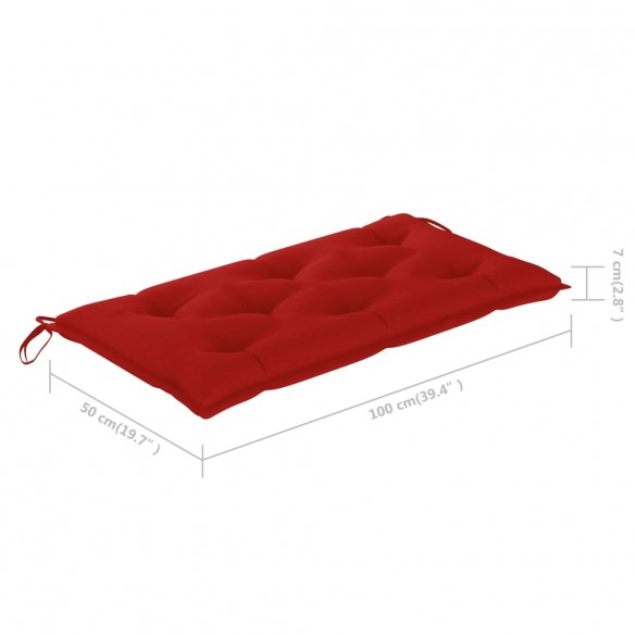 Banc de jardin avec coussin rouge 112 cm Bois de teck massif