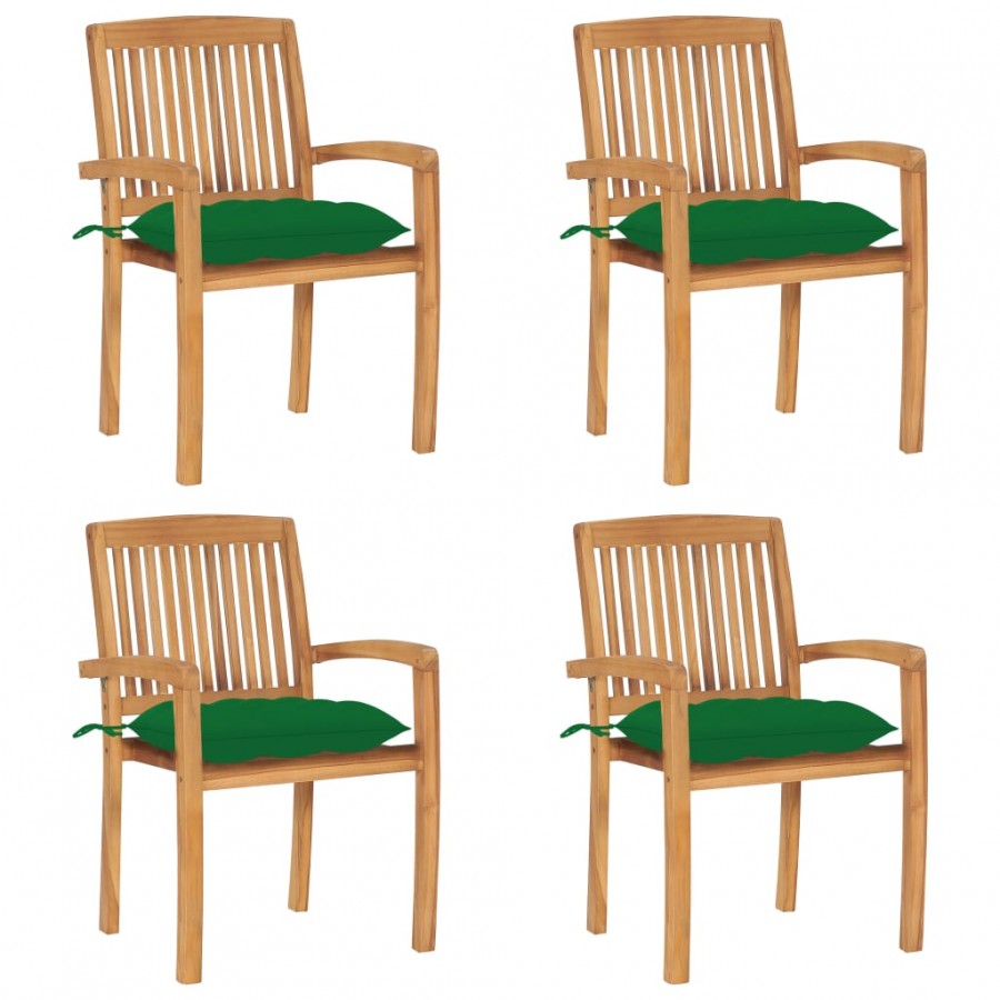 Chaises de jardin empilables avec coussins 4 pcs Teck solide