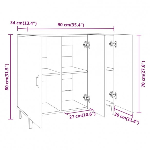 Buffet sonoma gris 90x34x80 cm bois d'ingénierie