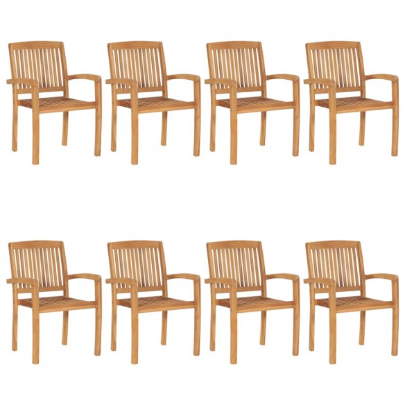Chaises de jardin empilables avec coussins 8 pcs Teck solide