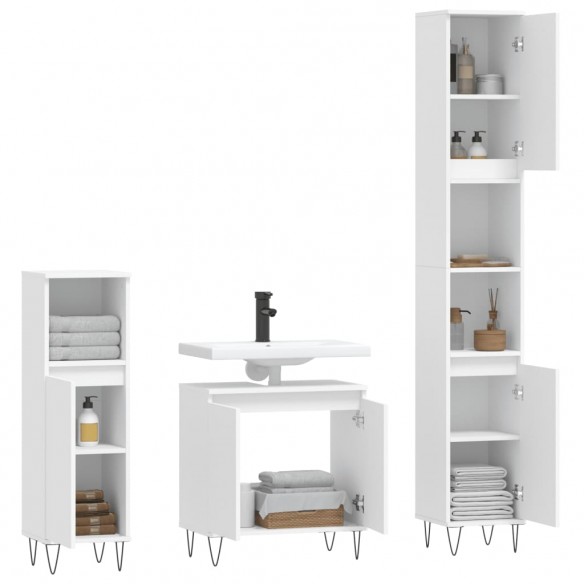 Ensemble de meubles salle de bain 3 pcs blanc bois d'ingénierie