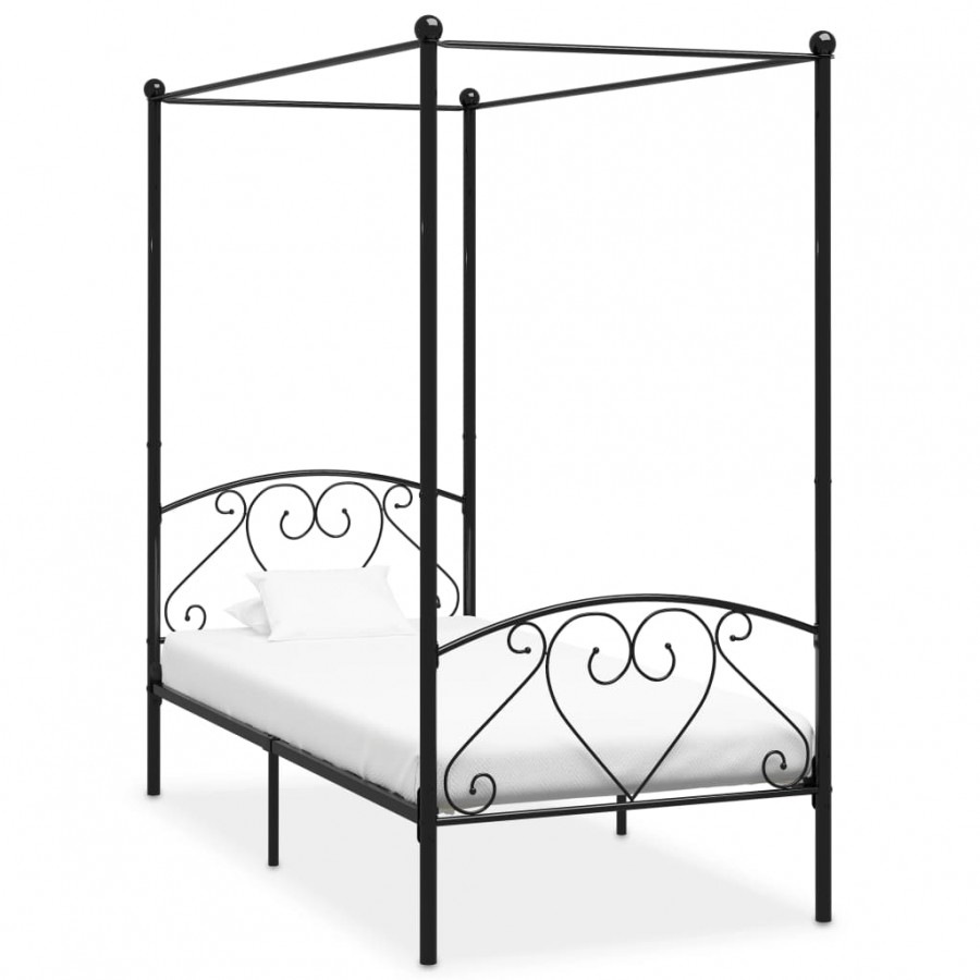 Cadre de lit à baldaquin Noir Métal 90 x 200 cm