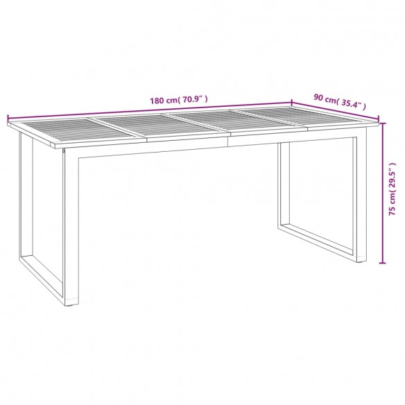 Table de jardin et pieds en forme de U 180x90x75 cm bois acacia