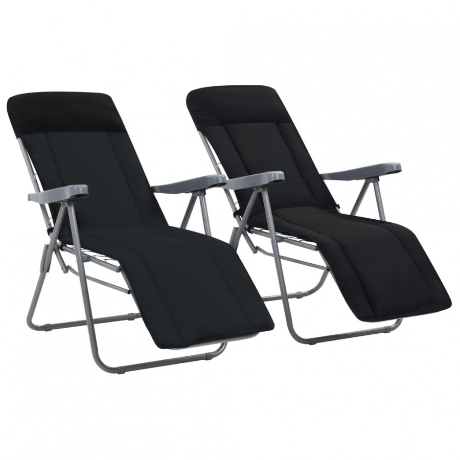 Chaises pliables de jardin avec coussins 2 pcs Noir