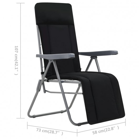 Chaises pliables de jardin avec coussins 2 pcs Noir