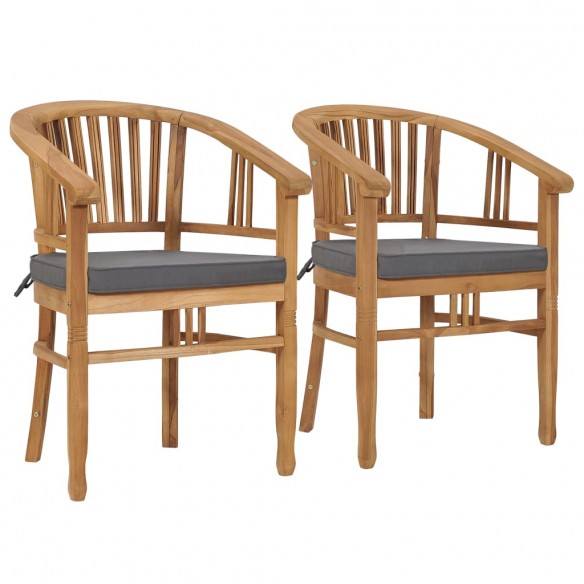 Chaises de jardin avec coussins 2 pcs Bois de teck solide