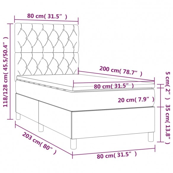 Cadre de lit avec matelas Marron foncé 80x200 cm