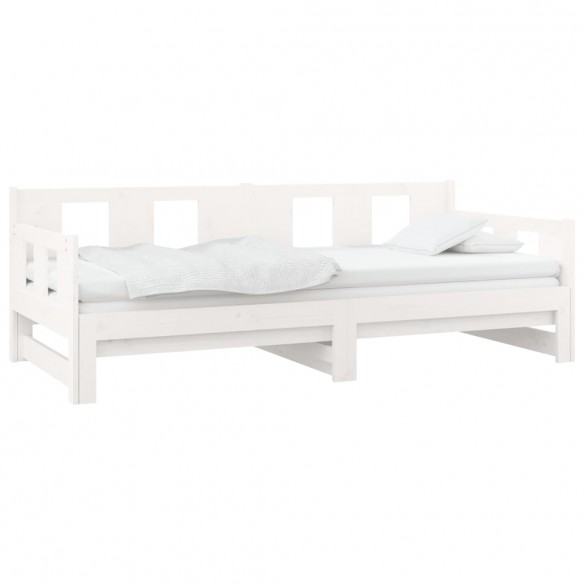 Lit coulissant Blanc Bois de pin solide 2x(90x190) cm