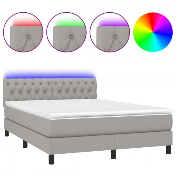 Cadre de lit et matelas et LED Gris clair 140x190 cm