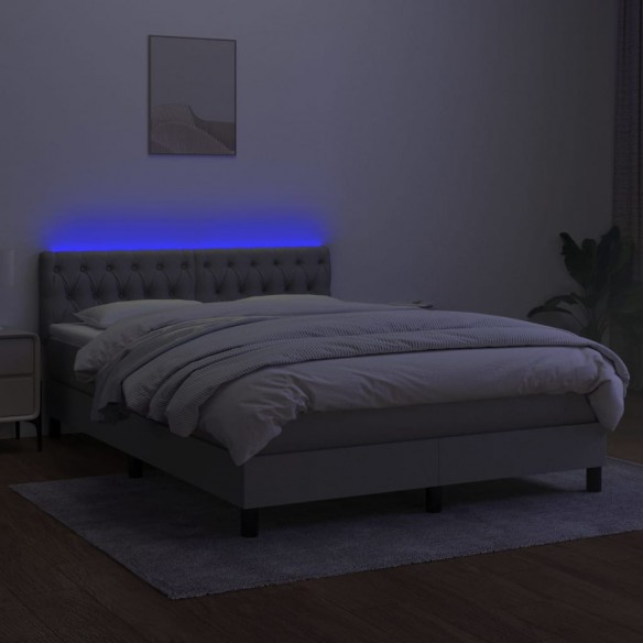 Cadre de lit et matelas et LED Gris clair 140x190 cm