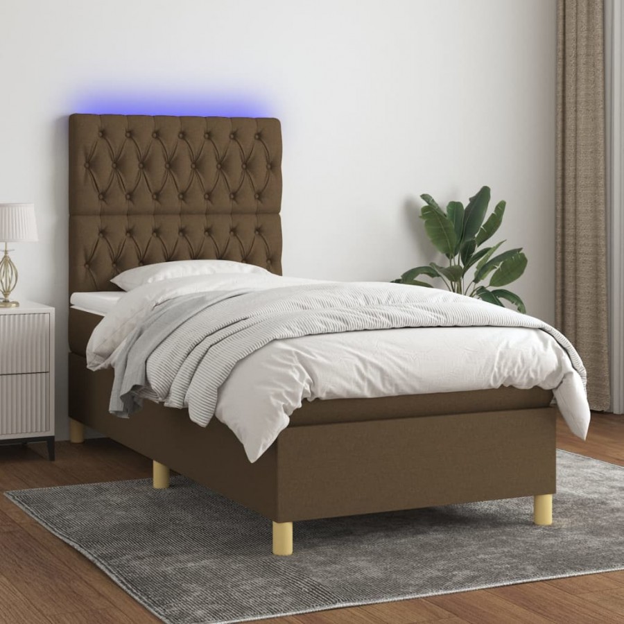 Cadre de lit et matelas et LED Marron foncé 80x200cm