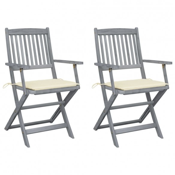 Chaises pliables d'extérieur 2 pcs avec coussins Bois d'acacia