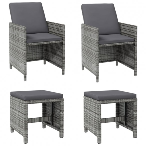 Jeu de chaise et tabouret de jardin 4 pcs Résine tressée Gris