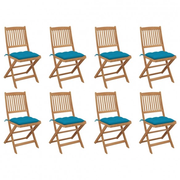 Chaises pliables d'extérieur avec coussins 8 pcs Bois d'acacia