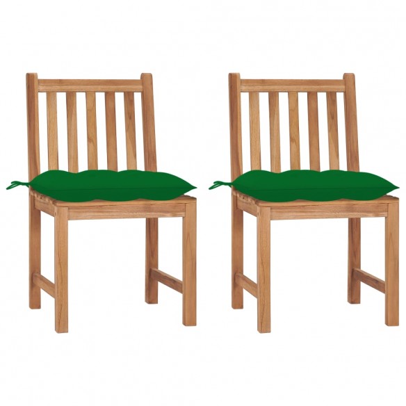 Chaises de jardin 2 pcs avec coussins Bois de teck massif