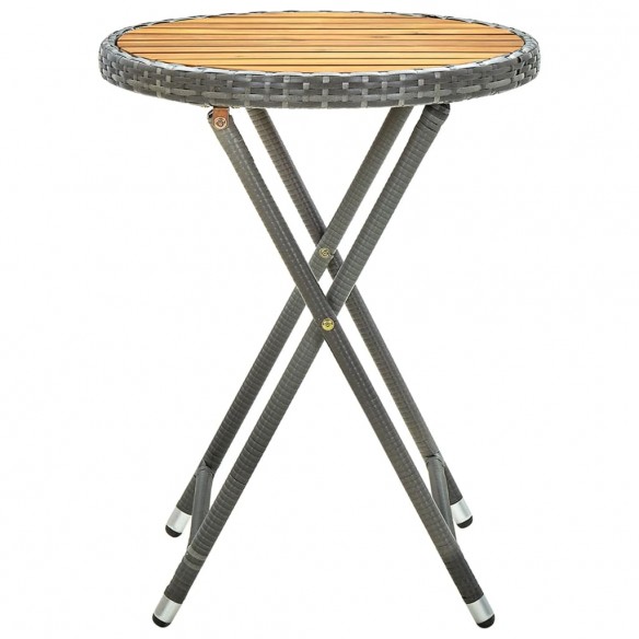 Table à thé Gris 60 cm Résine tressée et bois d'acacia solide
