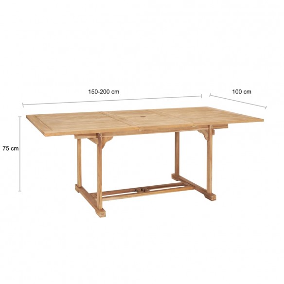 Table de jardin extensible 150-200x100x75 cm Teck solide