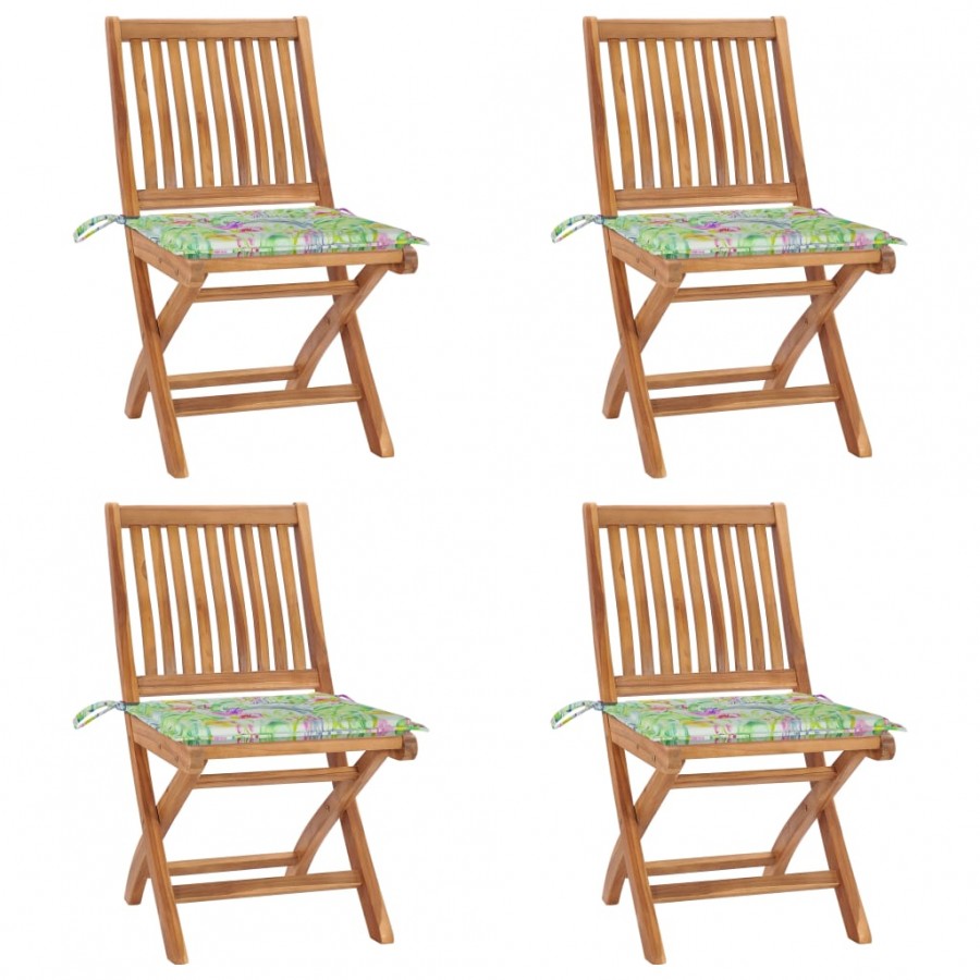 Chaises pliables de jardin avec coussins 4 pcs Teck solide