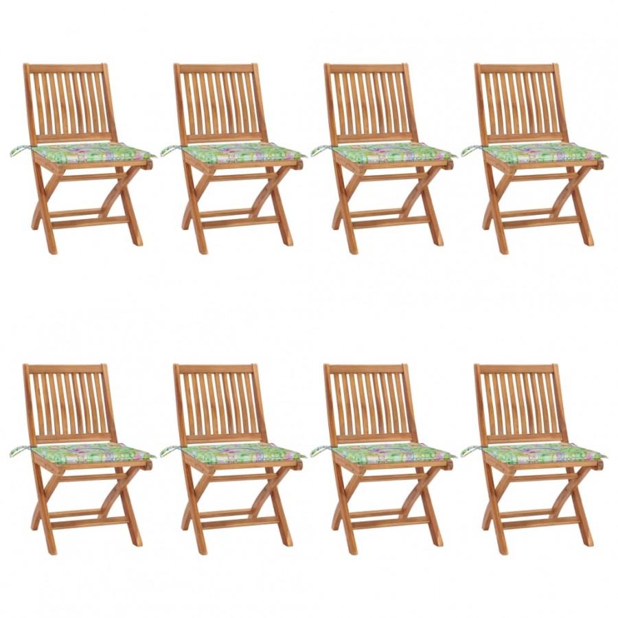 Chaises pliables de jardin avec coussins 8 pcs Teck solide